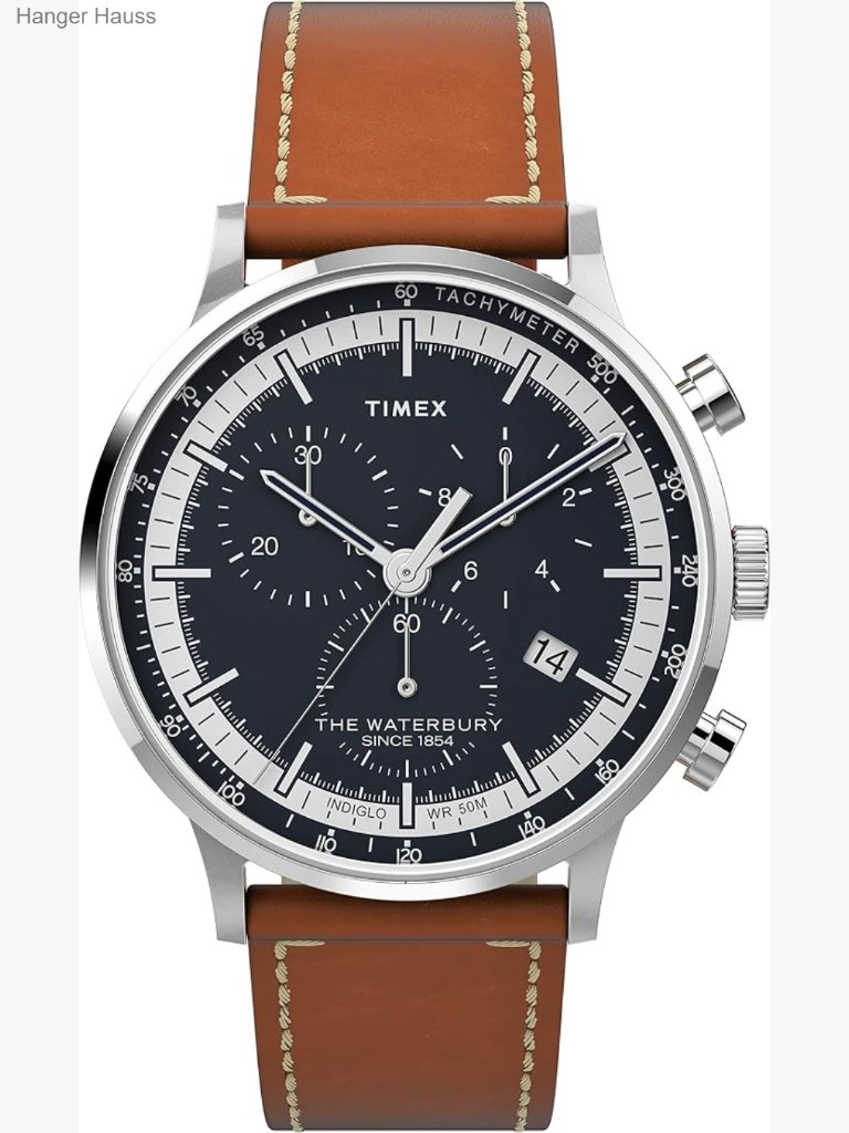 Waterbury Classic 40mm Chronograph Dress Watch Leather Strap Quartz